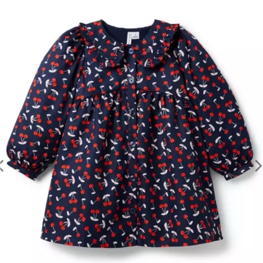 Brand New Janie & Jack Toddler Girl Blue Cherry Long Sleeve Dress, Size 3, NWT